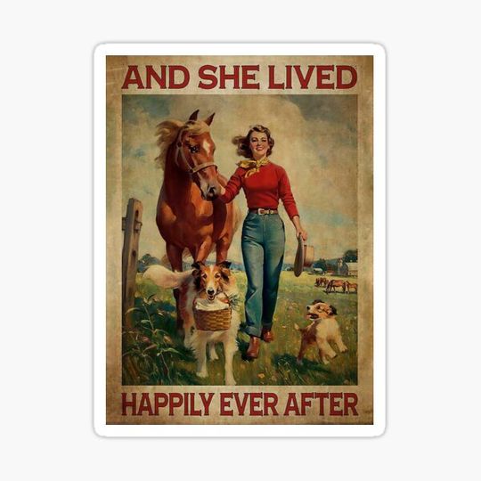 Discover And She Live Happily Ever After, Girl Horse and Dog, Vintage
