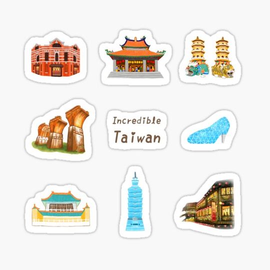 Discover Taiwan Famous Buildings Illustration 台灣建築插畫 - 紅樓 / 天后宮 / 龍虎塔 / 台北101 / 高跟鞋教堂 / 故宮 / 龍騰斷橋 / 阿妹茶樓