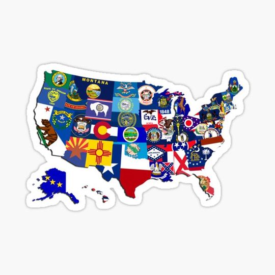 Discover USA State Flags Map Mosaic