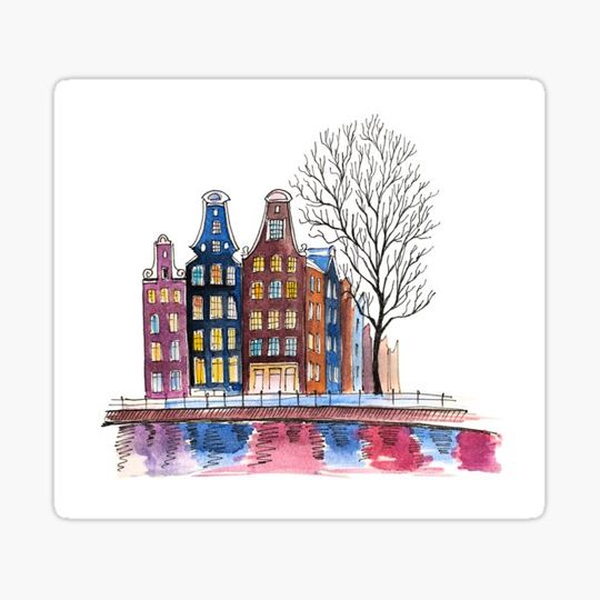 Discover Amsterdam watercolor architecture.