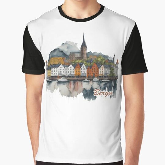 Discover Bergen City - Bryggen Watercolor Landscape