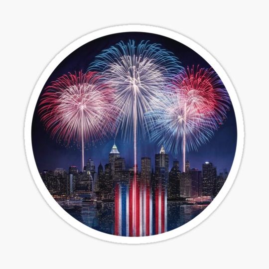 Discover Fireworks Display over a City Skyline - A Patriotic Fourth of July Celebration
