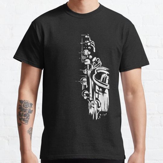 Discover Saxophone Keywork Painting - white on black