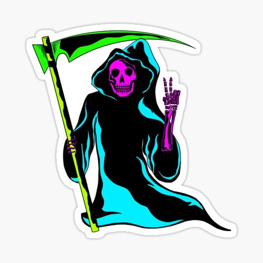 Discover neon peace grim reaper skeleton