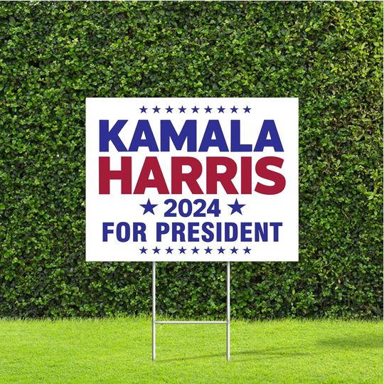 Discover Kamala Harris 2024 For President Red White & Blue Yard Sign with Metal H Stake