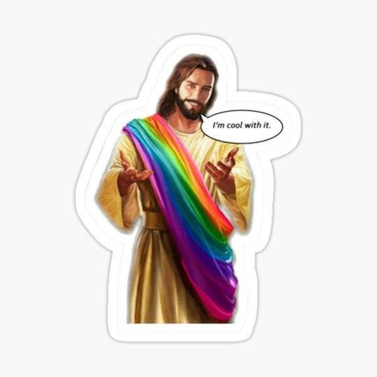 Discover Funny Jesus watching meme that says, I'm cool with it Sticker
