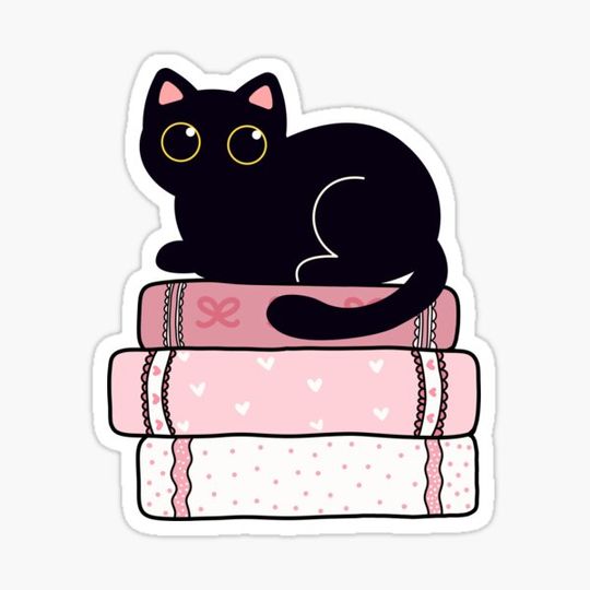 Discover Cat on pink stack of books
