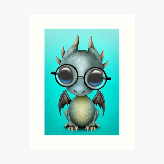 Discover Cute Nerdy Blue Dragon Wearing Glasses