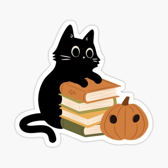 Discover cat with pile of books