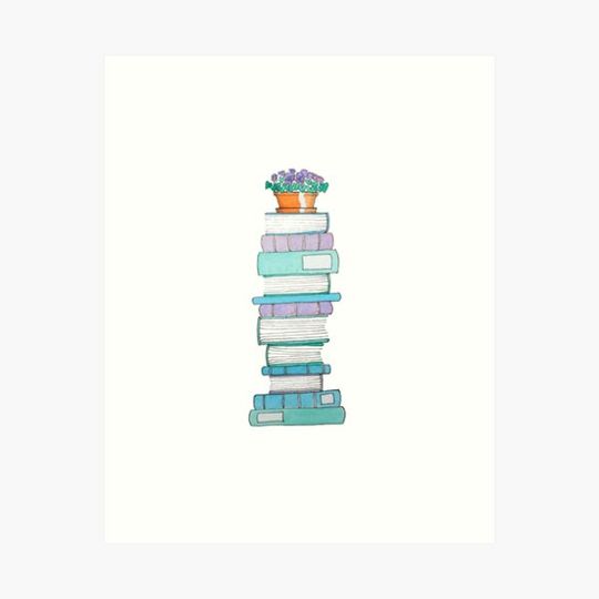 Discover Book Stack with Violets