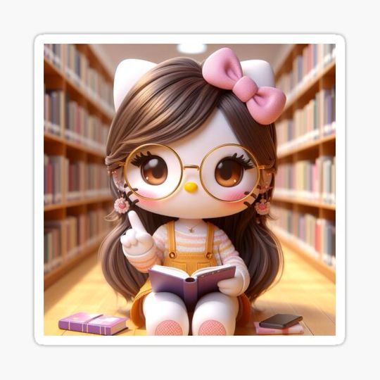 Discover cute kitty reading a book in the library