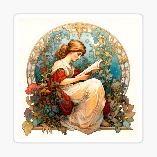 Discover Reading lady in Mucha style