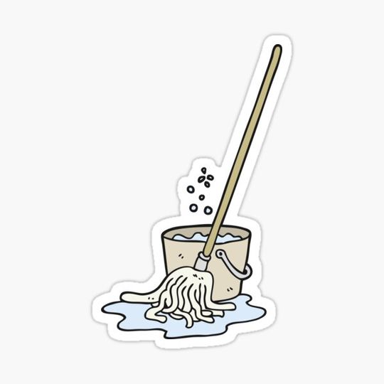 Discover cartoon mop and bucket