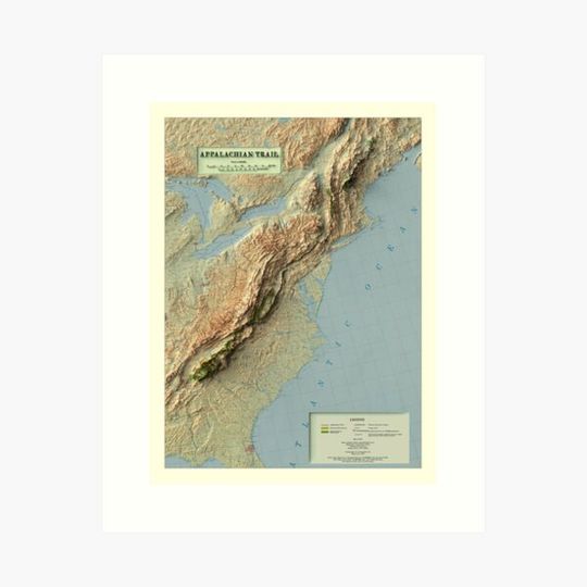 Discover 1981 Appalachian Trail, USA Shaded Relief Map digitally-rendered (2D ONLY - Not 3D)