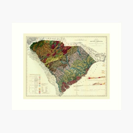 Discover 1883 South Carolina Relief Map 3D digitally-rendered