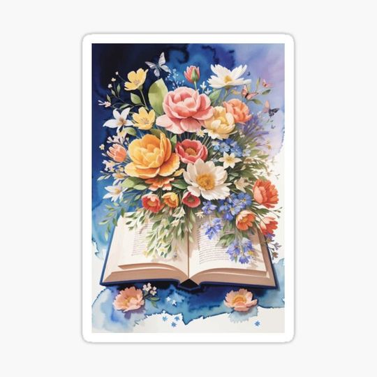 Discover Watercolor open book, book lover flowers gift