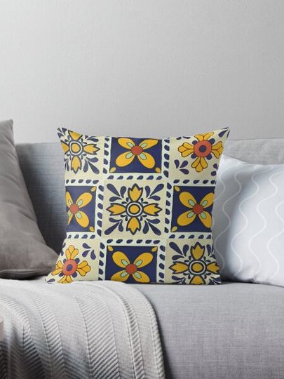 Discover Flowers  mexican talavera tile geometric pattern majolica boho chic interior design
