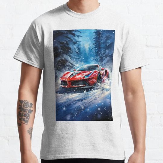 Discover Winter Wonderland Drive, Exclusive Red Supercar Art Print, Snowy Forest Adventure, Sports Car