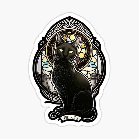 Discover Art nouveau stained glass cute black cat
