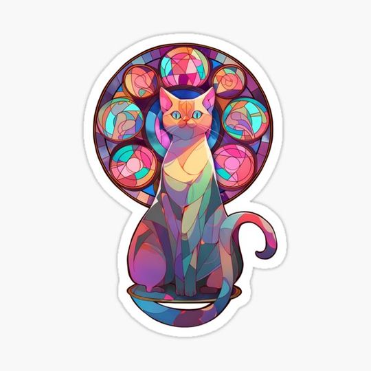 Discover Symmetric Colorful stained glass cat- Halloween 2023