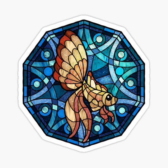 Discover Gold Betta Blue Polygon Stained Glass