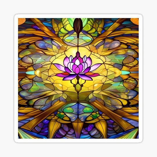 Discover Stained Glass Glowing Purple Lotus #4