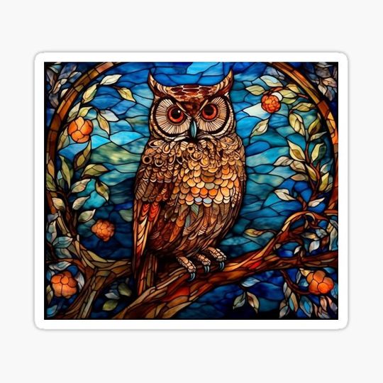 Discover Owl in Stained Glass Orange Tree