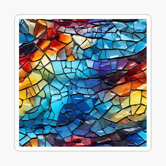 Discover Cubist Chaos: Shattered Rainbow Glass Mosaic