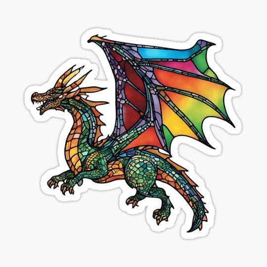 Discover colorful stained glass with animals, dragon 4