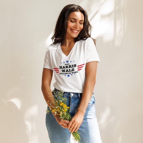 Discover Harris Walz Shirt V Neck, Kamala Rally T-Shirt, Democratic Party Shirt, Tim Walz VP Tee, President Kamala Harris 2024 Shirt