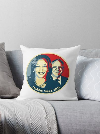 Discover Harris Walz Button 2024 Pillow