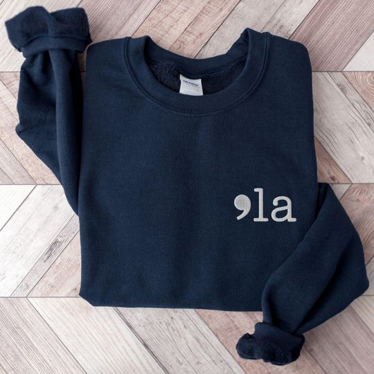 Discover Embroidered Kamala Harris Sweatshirt, Kamala Pronunciation Crewneck, Comma La Harris 2024 Election Sweater