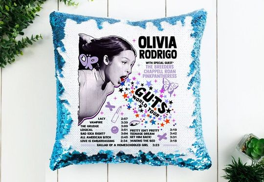Discover Custom Olivia Rodrigo Sequin Pillow Case Gift for Her, birthday Olivia Rodrigo gift, Guts Tour