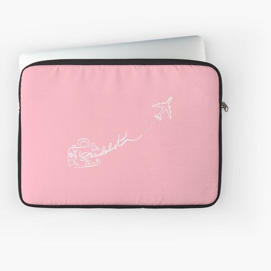 Discover Wanderlust hand writing with a travel luggage and airplane