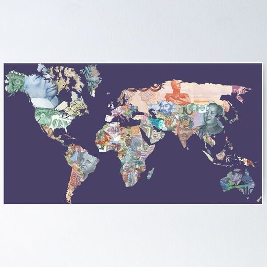 Discover world map banknotes poster