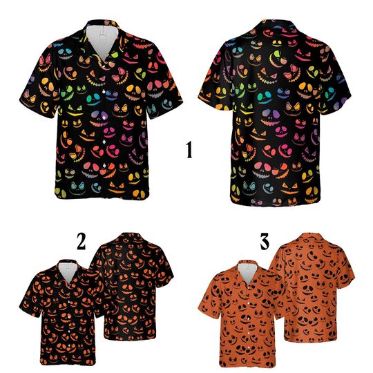 Discover Scary Pumpkin Halloween Hawaiian Shirt, Spooky Season Button Up Shirt, Halloween Aloha Hawaiian Shirts
