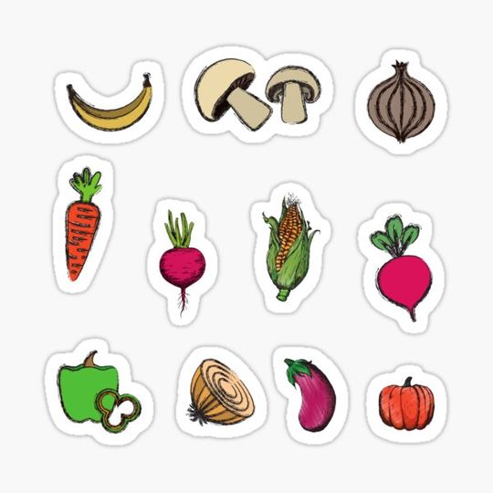 Discover Sticker pack Vegetables, Watercolor, colored vegetables, vegan