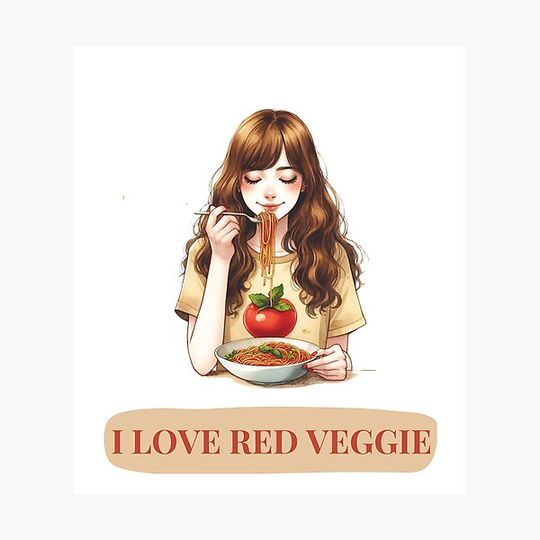 Discover I love red veggie, girl eating spaghetti!
