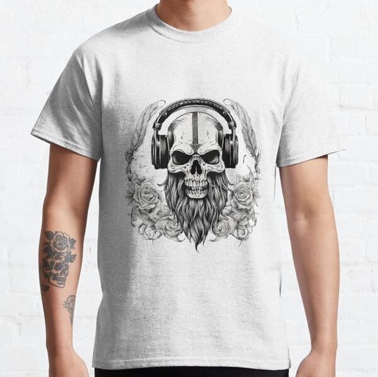 Discover Viking Skull in Headphones Tattoo style