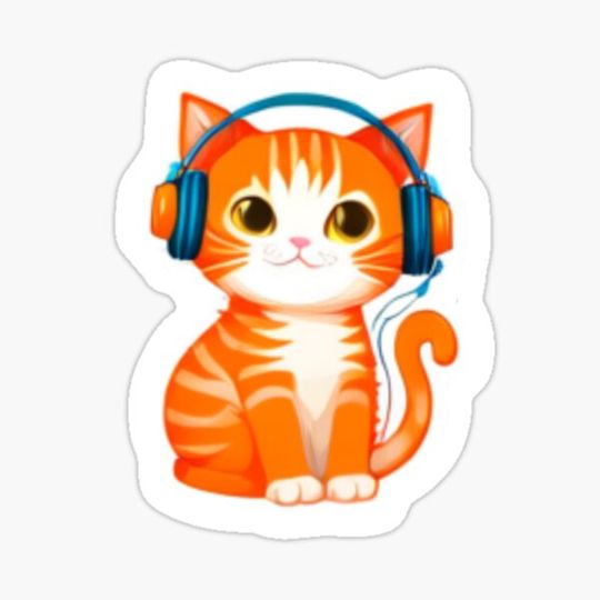 Discover Orange Headphone Cat - AI Generated - Musical Cats Series
