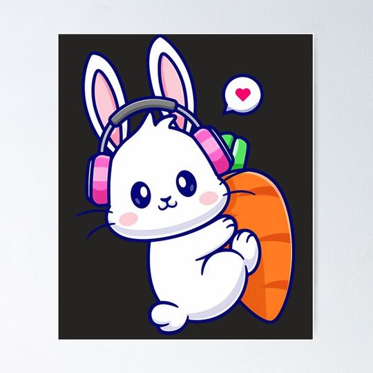 Discover Cute Rabbit Hug Carrot With Headphone Cartoon