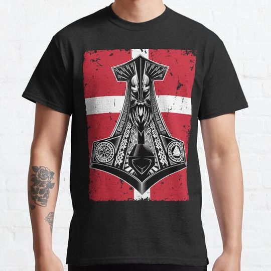 Discover Denmark Viking Flag with Thor's Hammer Viking