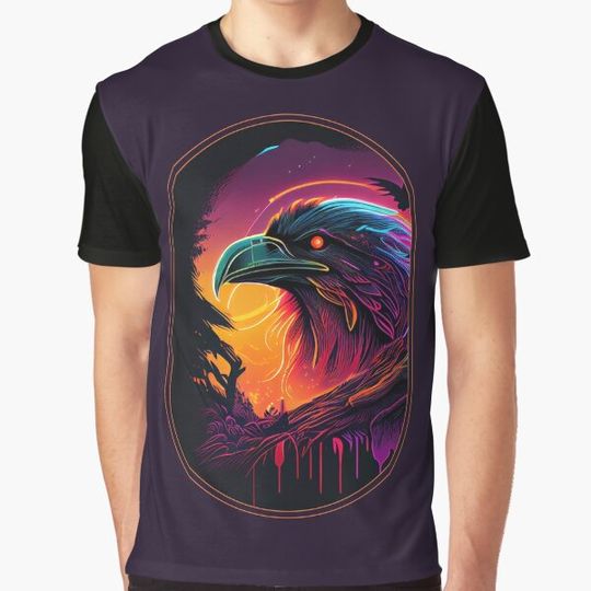 Discover Viking Odin Raven Synthwave Art Print