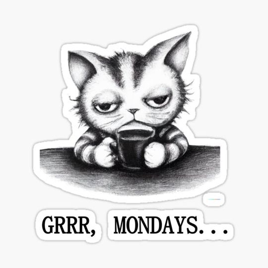 Discover Grrr, Mondays with cute tired coffee cat