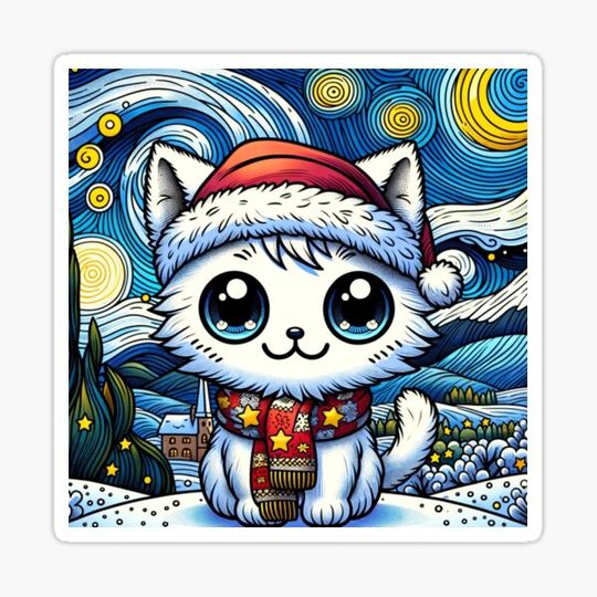 Discover Van Gogh Starry Night Style Kawaii Cute Cat For Christmas