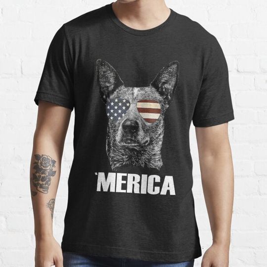 Discover Merica Australian Cattle Dog with USA flag sunglasses Gift