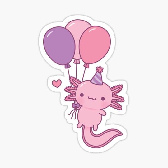 Discover Cute Axolotl Holding Party Balloons