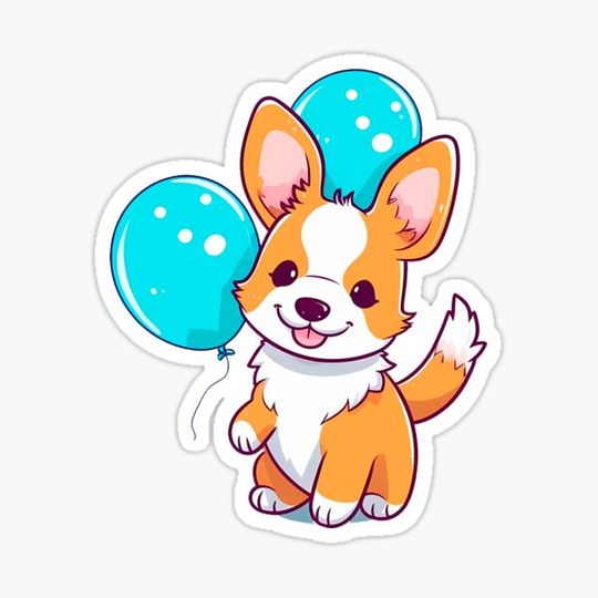 Discover Cute corgi puppy dog with balloons sticker.