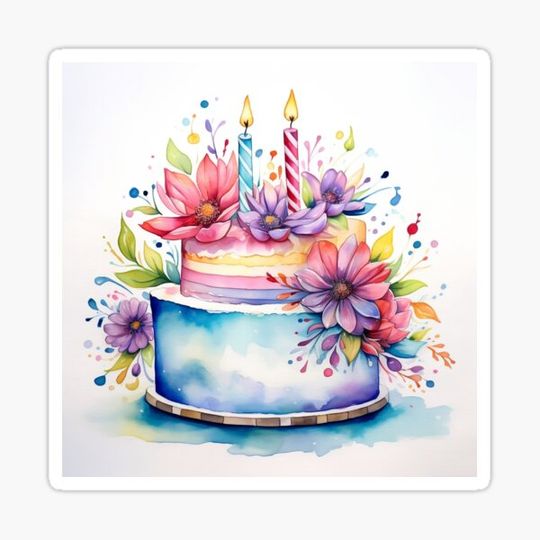 Discover Watercolor Flower Birthday Cake