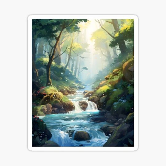 Discover Stream Serenity: Watercolor Forest Stream